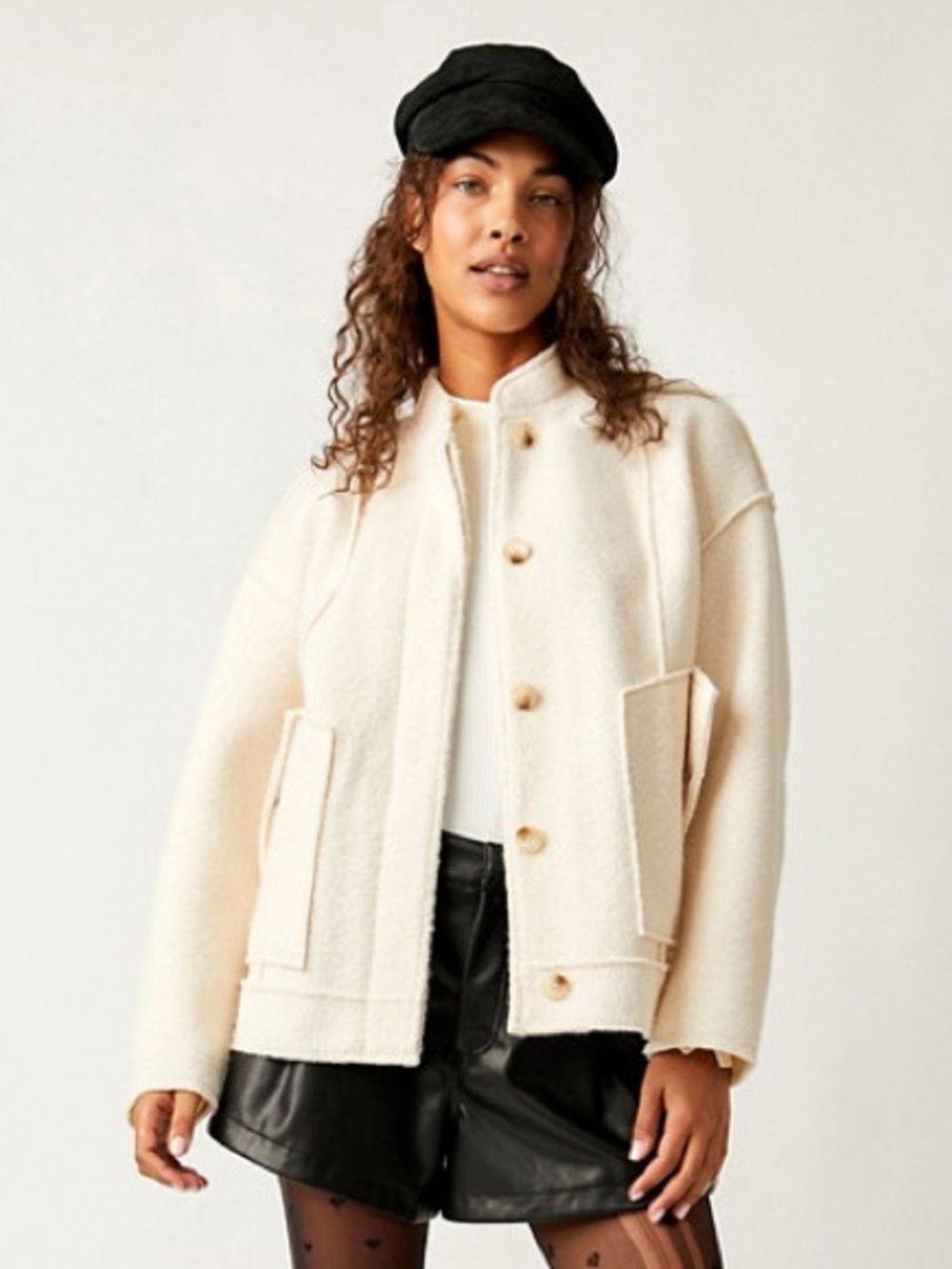 Free People Willow Oversized Bomber Jacket in Ivory